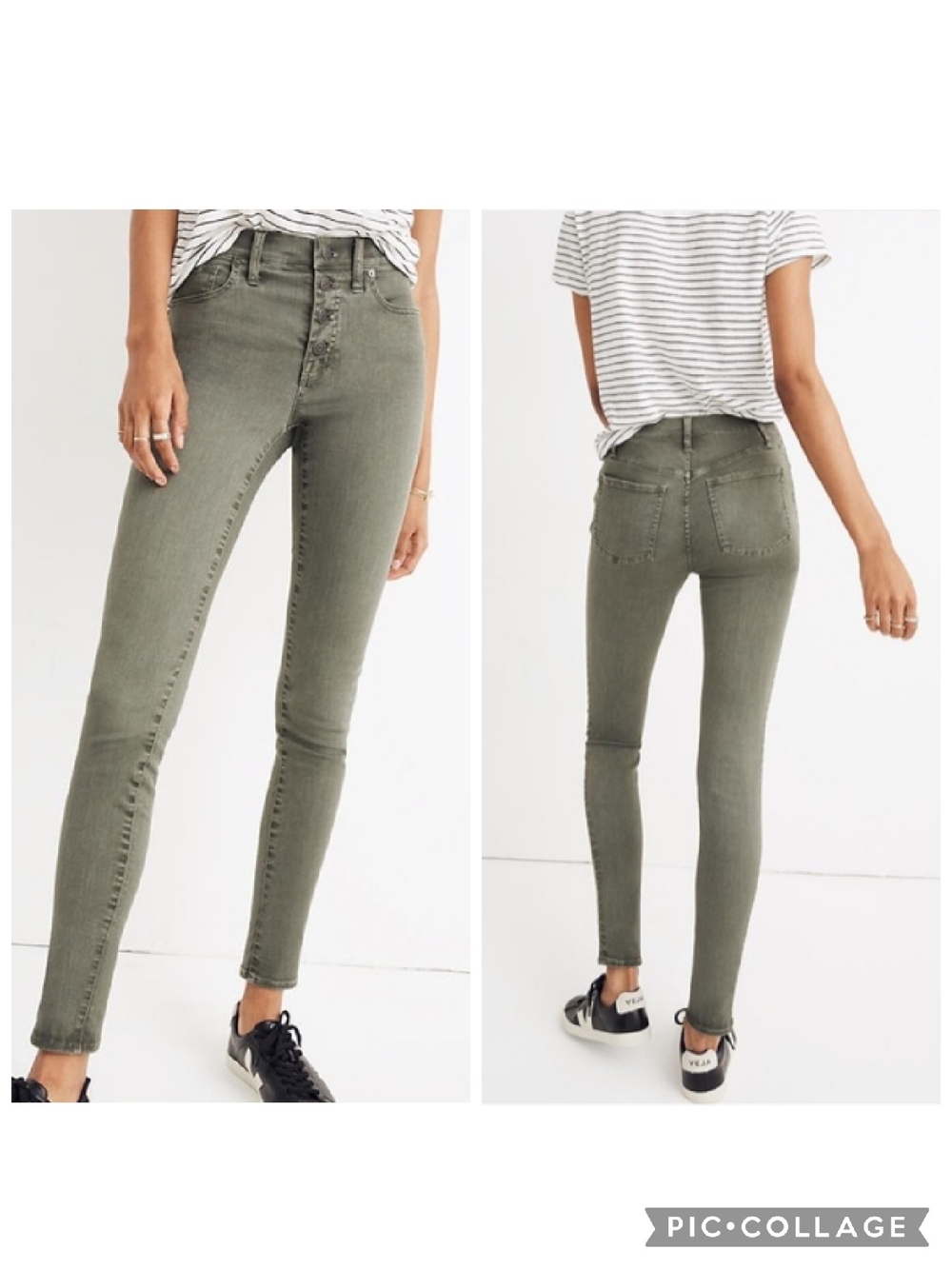 Madewell 9" High-Rise Skinny Crop Jeans Button Front Olive Green Size 27